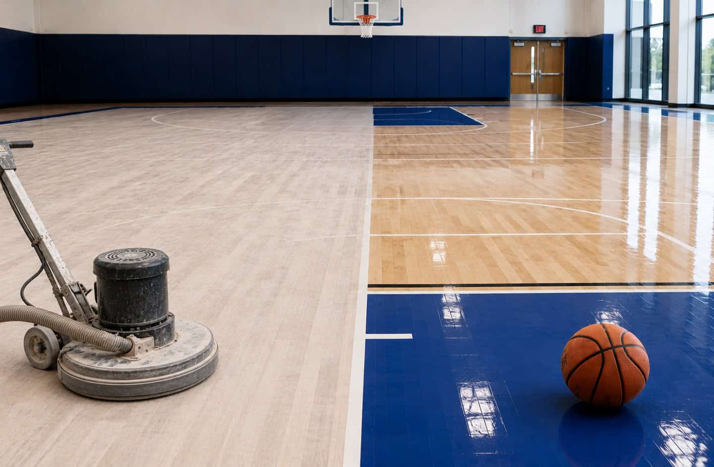 Applying GameTime oil-based sports floor finish
