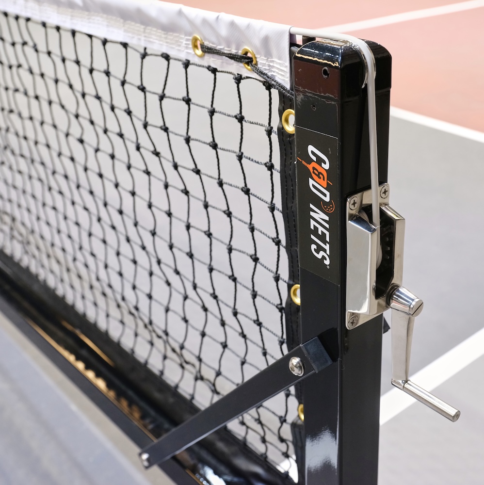 C&D QUALIFIER Portable Pickleball Net System 24 Side angle of assembled QUALIFIER pickleball net system