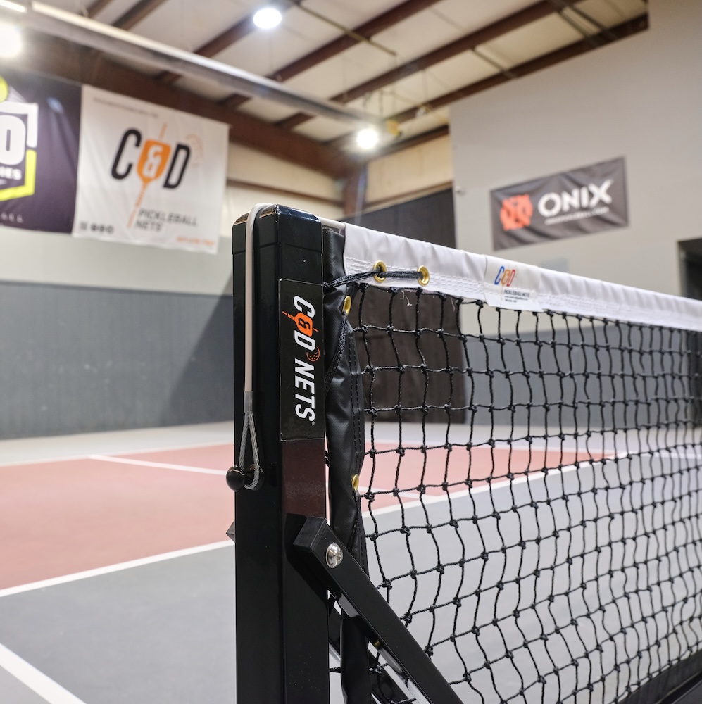 C&D QUALIFIER Portable Pickleball Net System 25 Detailed view of powder-coated heavy-duty steel frame construction