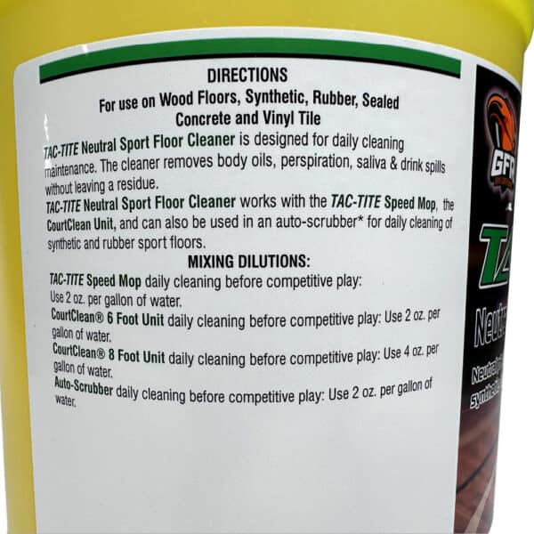 Tac-Tite Sports Floor Cleaner- Neutral PH Balance for Wood, Synthetic, and Rubber gym floors